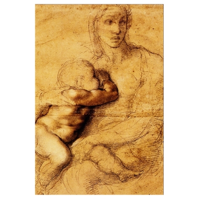 Quadro em Tela, Impressão Digital - A Virgem com Criança - Michelangelo Buonarroti - Decoração de Parede