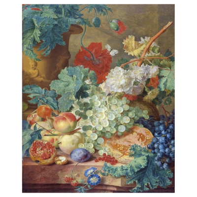Stampa su tela - Natura Morta con Fiori e Frutta - Jan van Huysum - Quadro su Tela, Decorazione Parete