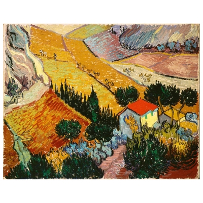 Tableau, Impression Sur Toile - Paysage Avec Une Maison Et Un Laboureur Vincent Van Gogh - Décoration murale