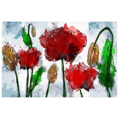 Kunstdruck auf Leinwand - Aquarell-Mohn - Wanddeko, Canvas