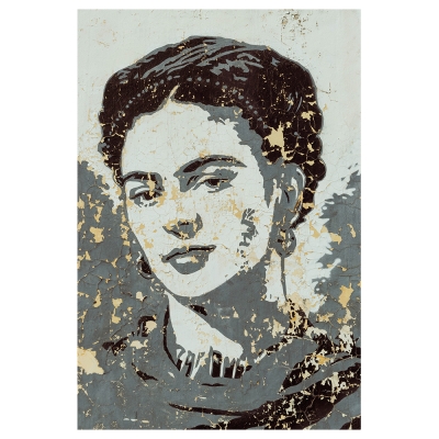 Tableau, Impression Sur Toile - Portrait De Frida Kahlo Sur Un Mur - Décoration murale