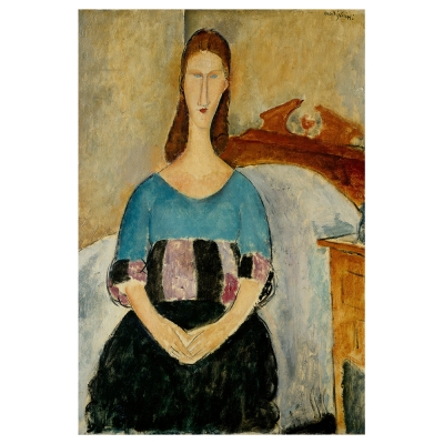 Kunstdruck auf Leinwand - Porträt von Jeanne Hebuterne, sitzend Amedeo Modigliani - Wanddeko, Canvas