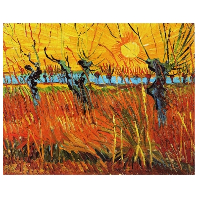 Cuadro Lienzo, Impresión Digital - Sauces Al Atardecer. - Vincent Van Gogh - Decoración Pared