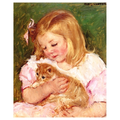 Kunstdruck auf Leinwand - Sara hält Eine Katze Mary Cassatt - Wanddeko, Canvas