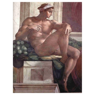 Stampa su tela - Uno degli Ignudi - Michelangelo Buonarroti - Quadro su Tela, Decorazione Parete