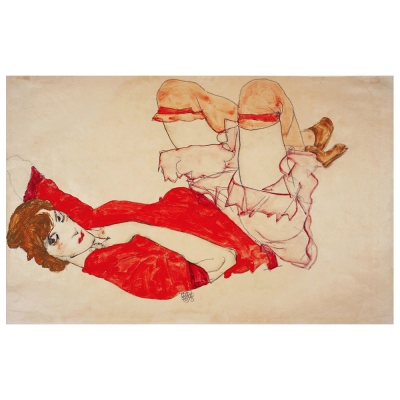 Cuadro Lienzo, Impresión Digital - Wally Con Camisa Roja - Egon Schiele - Decoración Pared